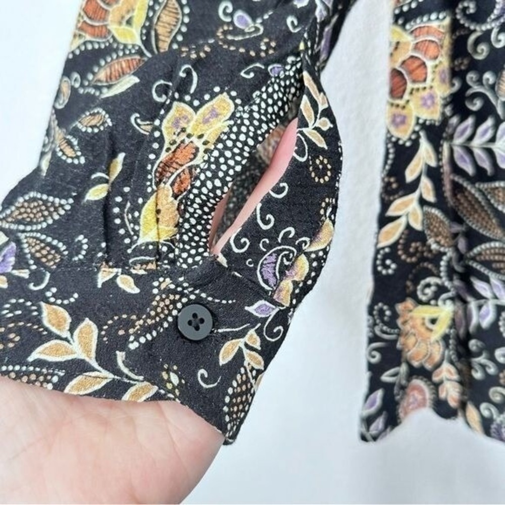 Michael Stars 1X Black Floral Printed Tie Bow Shirt Blouse Casual Office NEW - Picture 3 of 8
